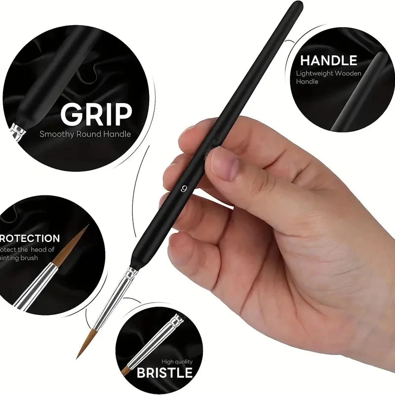 10pcs Micro Brushes Fine Detail Nib Brush Set With Ergonomic Handle,Oil,Watercolor,Face,Nail,Scale Model Painting,Line Drawing