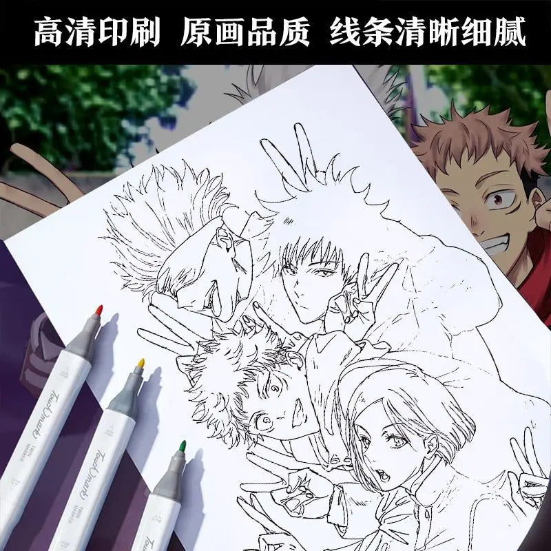 24 sheets anime hand drawn outline sketches anime colouring books for kids for adults painting book gui mie zhi ren/Chainsaw man