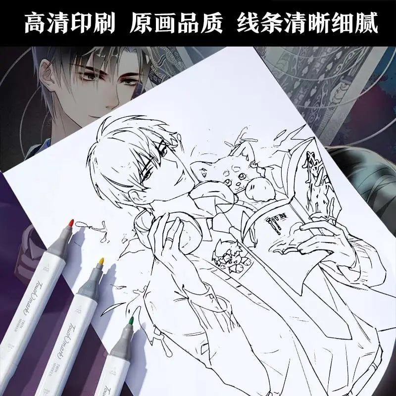 24 sheets anime hand drawn outline sketches anime colouring books for kids for adults painting book gui mie zhi ren/Chainsaw man