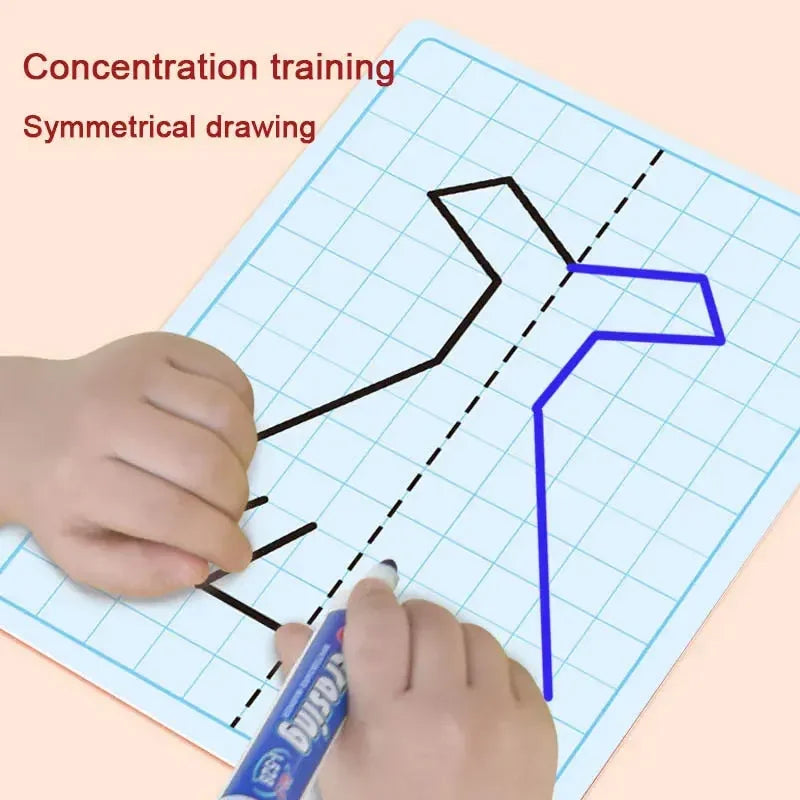 30 Pages Kids Lattice Symmetrical Drawing Toys Concentration Fine Motor Skill Write & Wipe Pen Control Training Painting Cards