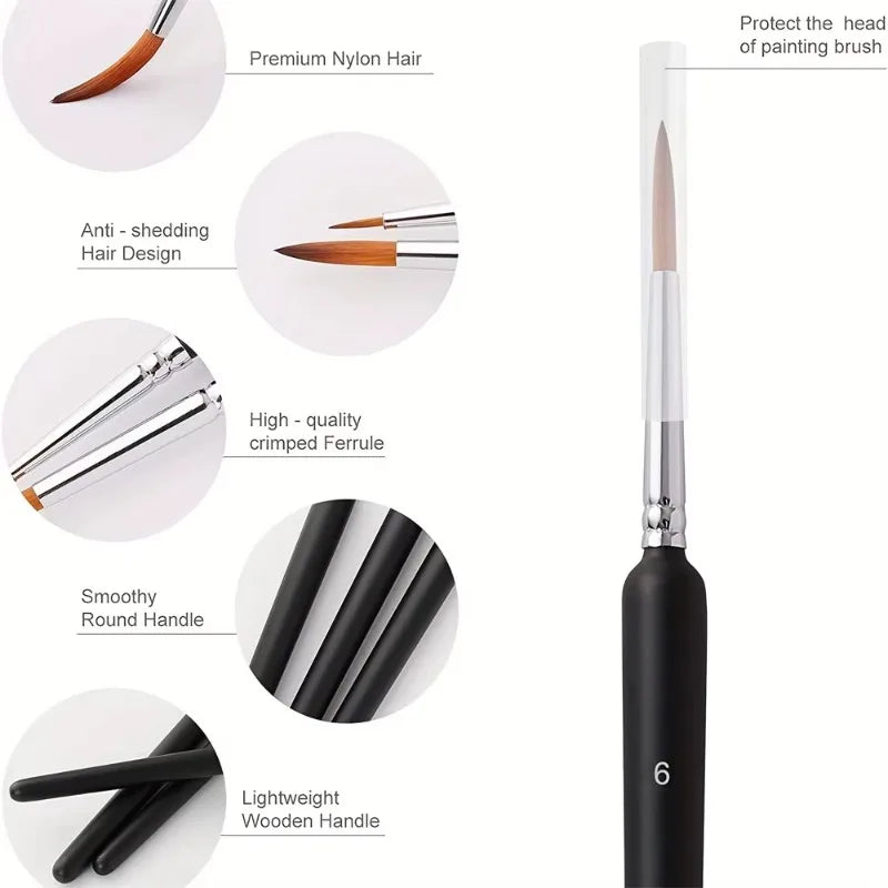 10pcs Micro Brushes Fine Detail Nib Brush Set With Ergonomic Handle,Oil,Watercolor,Face,Nail,Scale Model Painting,Line Drawing