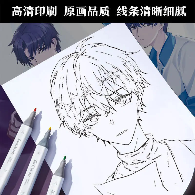 24 sheets anime hand drawn outline sketches anime colouring books for kids for adults painting book gui mie zhi ren/Chainsaw man