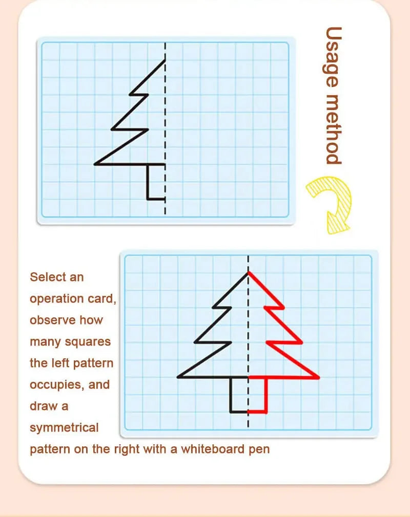 30 Pages Kids Lattice Symmetrical Drawing Toys Concentration Fine Motor Skill Write & Wipe Pen Control Training Painting Cards