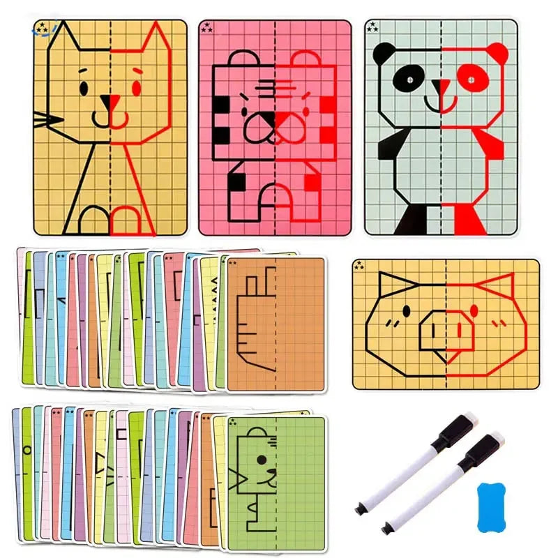 30 Pages Kids Lattice Symmetrical Drawing Toys Concentration Fine Motor Skill Write & Wipe Pen Control Training Painting Cards